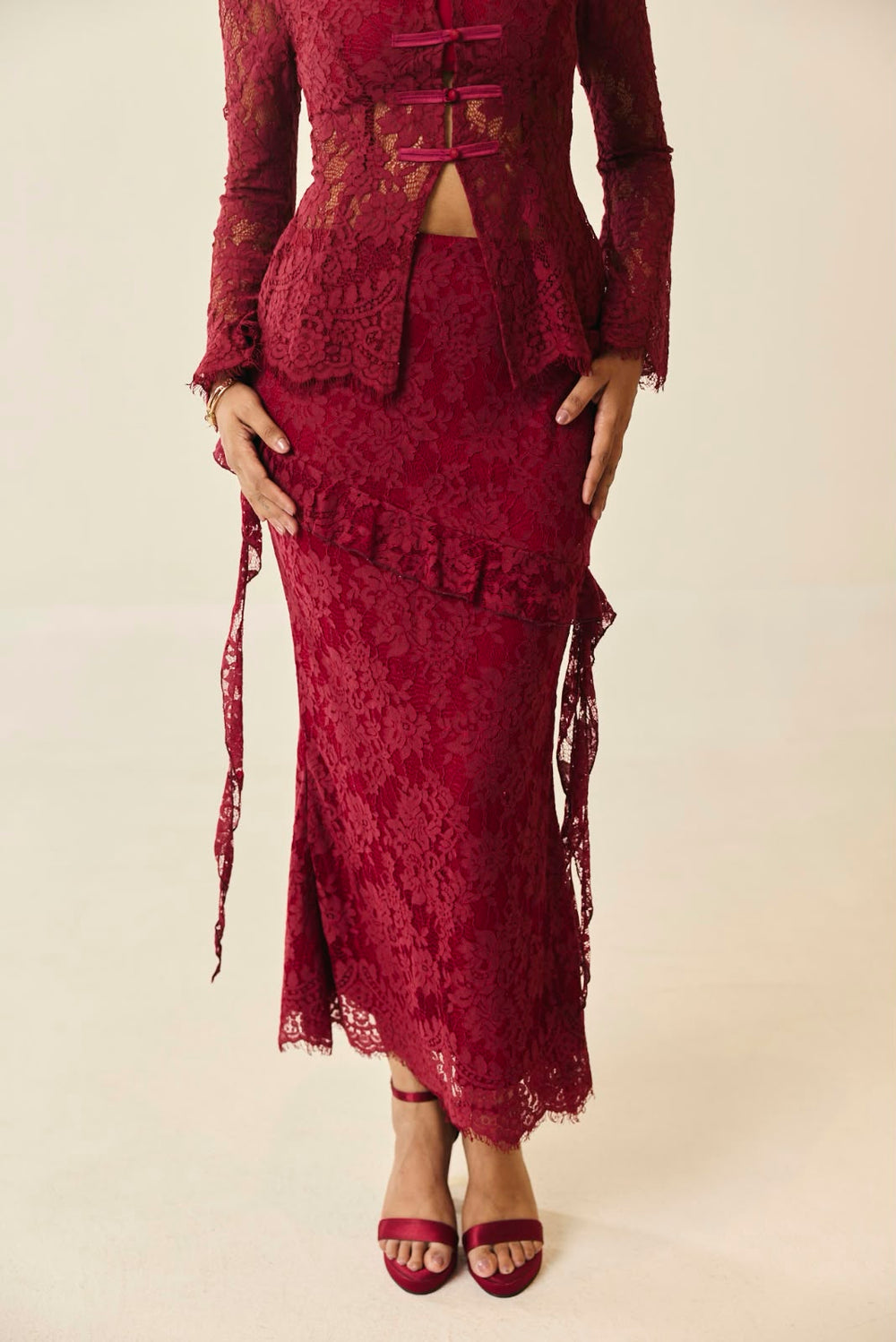 Santorini Burgundy Lace Peplum Skirt