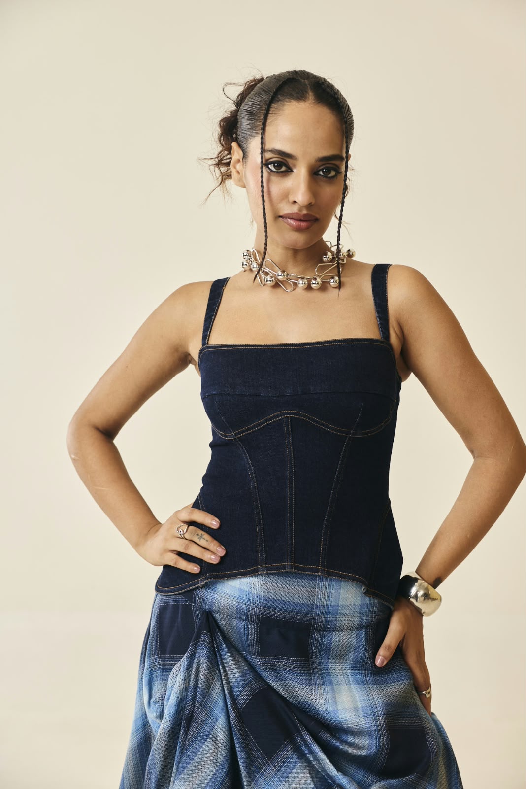 Corsetta Indigo Denim Bustier Structured Top