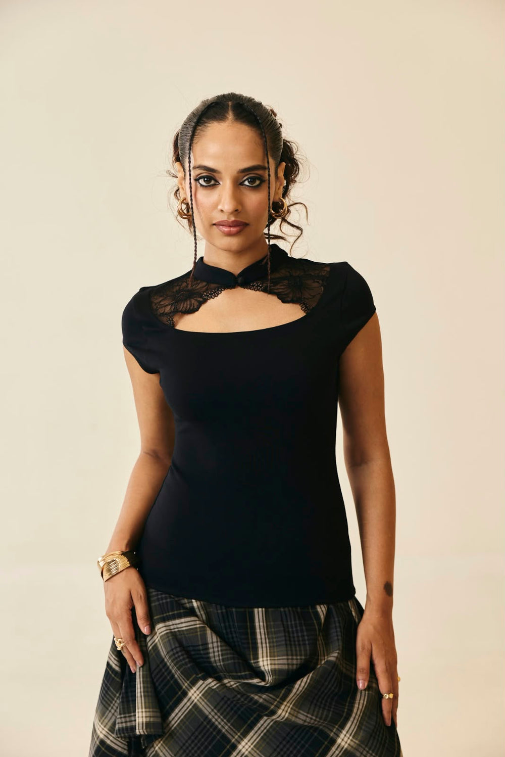 Marcella Lace Cutout Cap-Sleeve Top