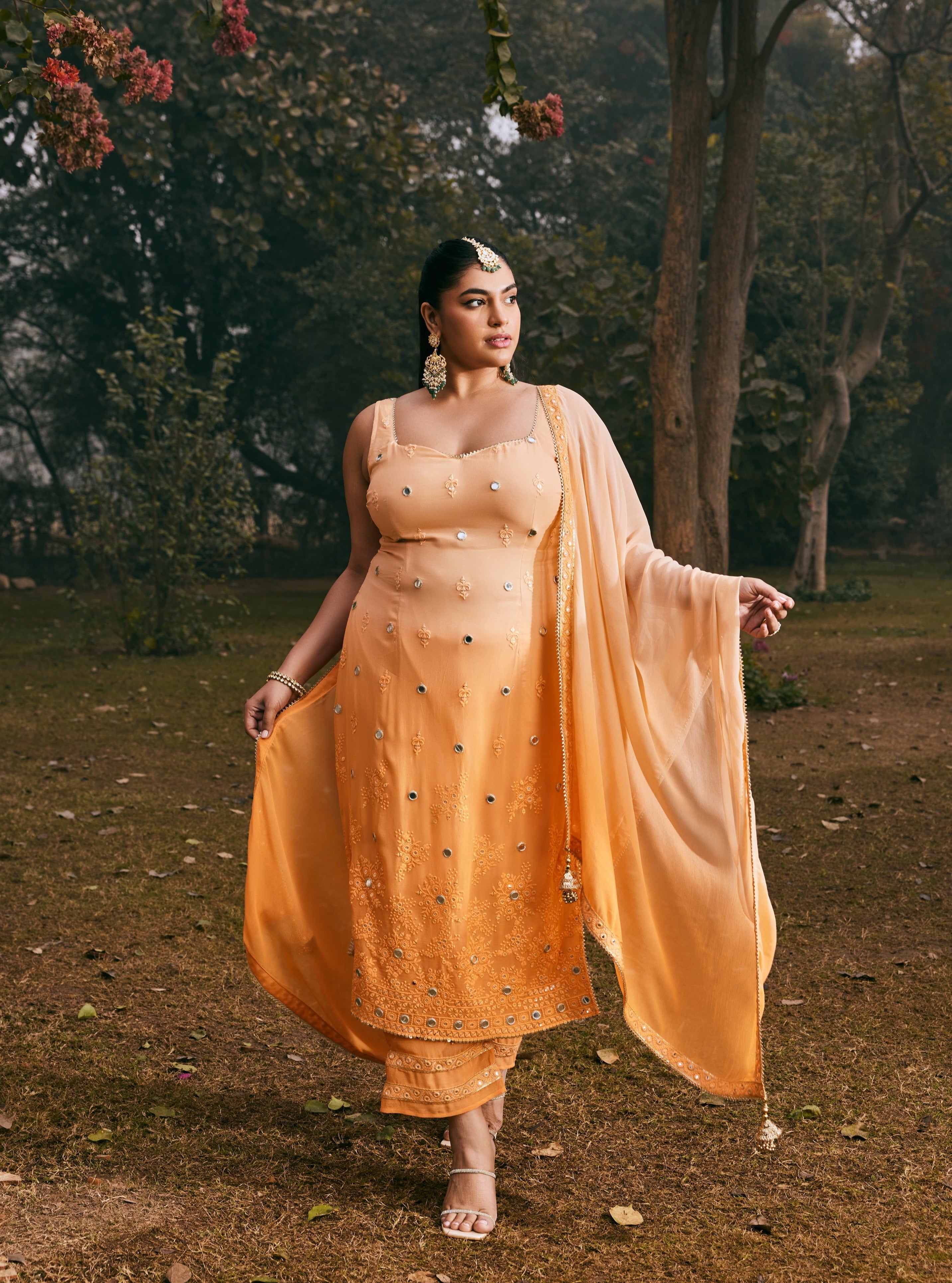 Zainab Ombre Orange Kurta Set with a striking ombre effect in vibrant shades of orange.