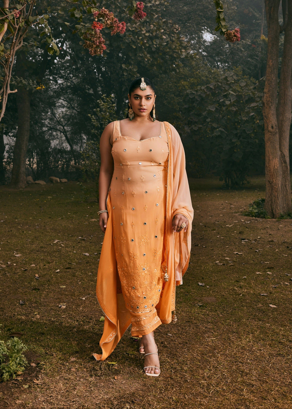 Zainab Ombre Orange Kurta Set with a striking ombre effect in vibrant shades of orange.