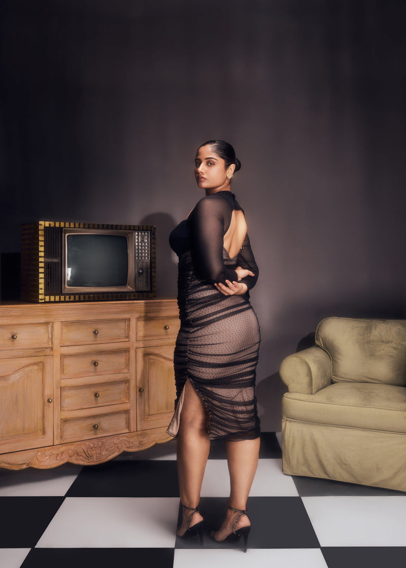 Zorina Sheer Ruched Mesh Bodycon Dress CL Lea Clothing Co. Zorina Sheer Ruched Mesh Bodycon Dress CL Lea Clothing Co.