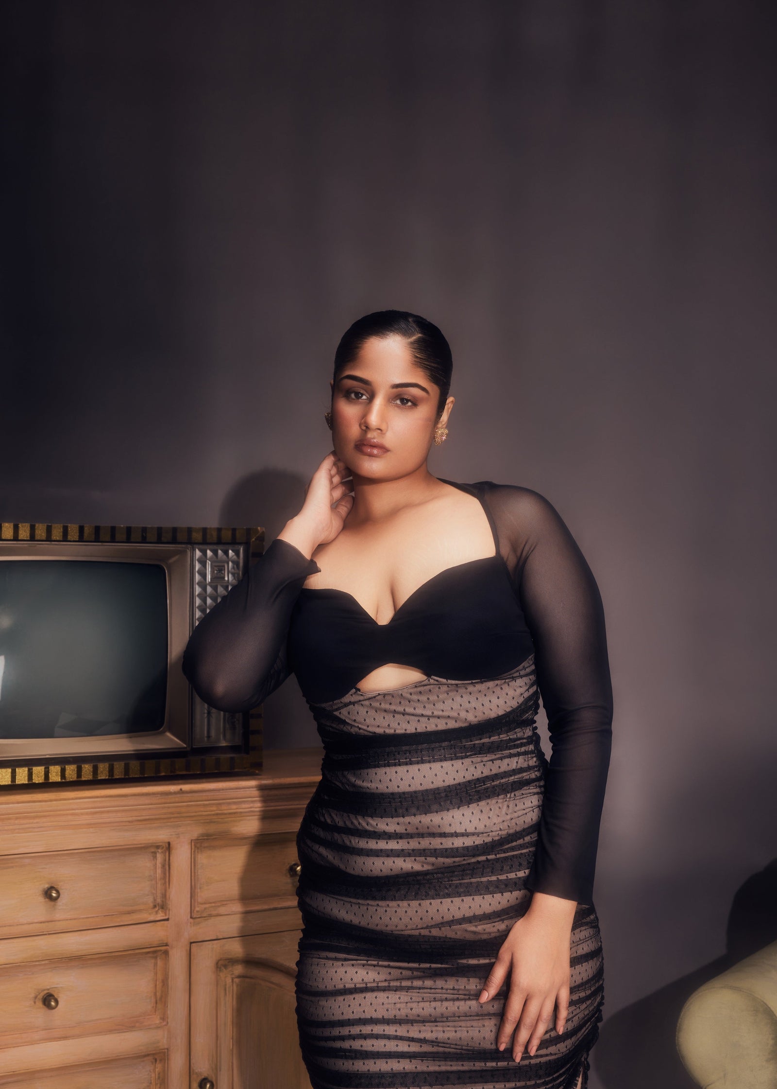 Zorina Sheer Ruched Mesh Bodycon Dress CL  Lea Clothing Co.