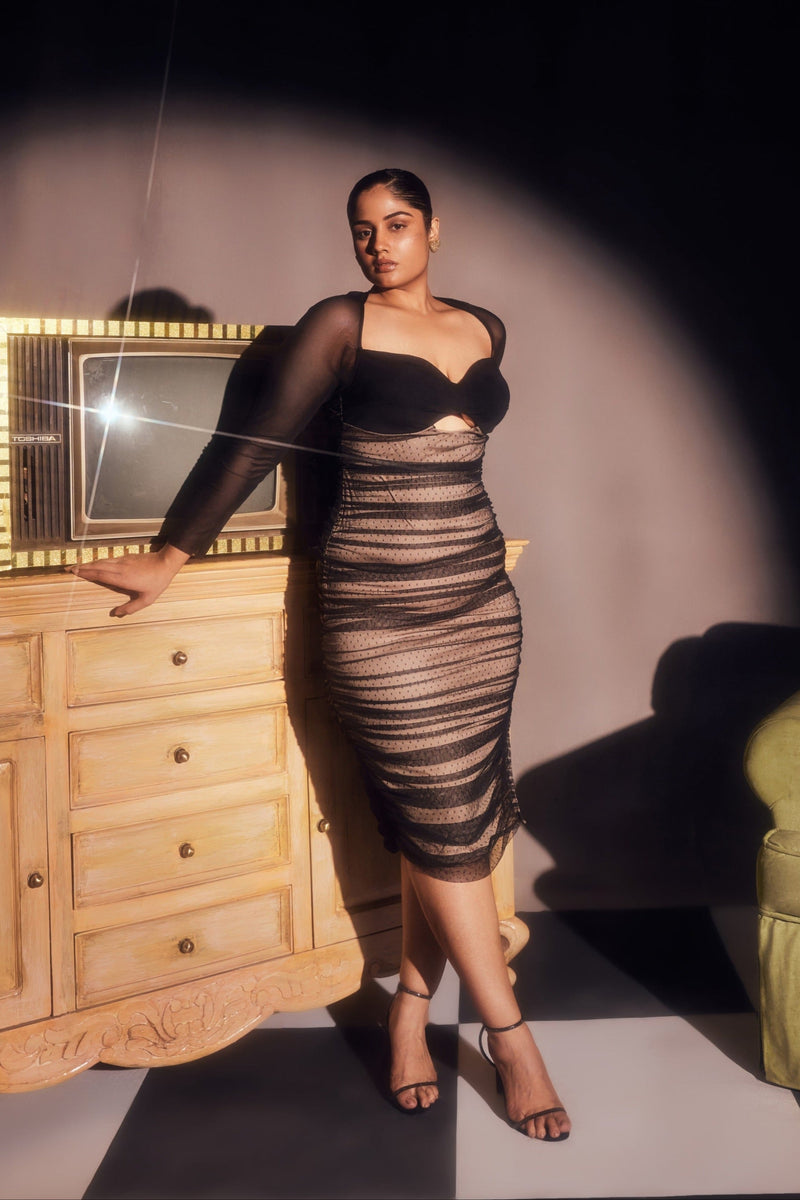 Zorina Sheer Ruched Mesh Bodycon Dress CL Lea Clothing Co. Zorina Sheer Ruched Mesh Bodycon Dress CL Lea Clothing Co.