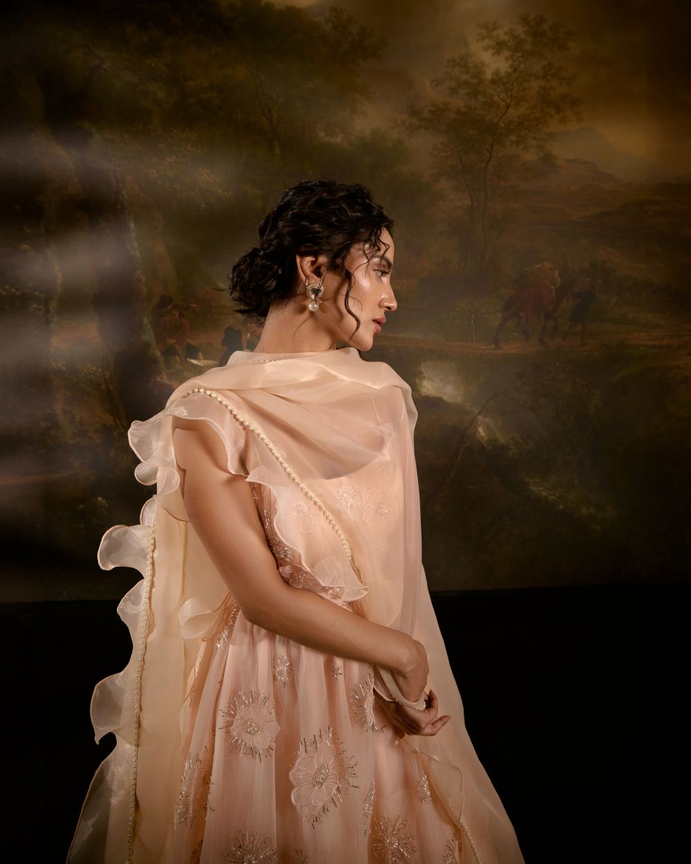 Kalindi Peach Floral Embroidered Anarkali Set