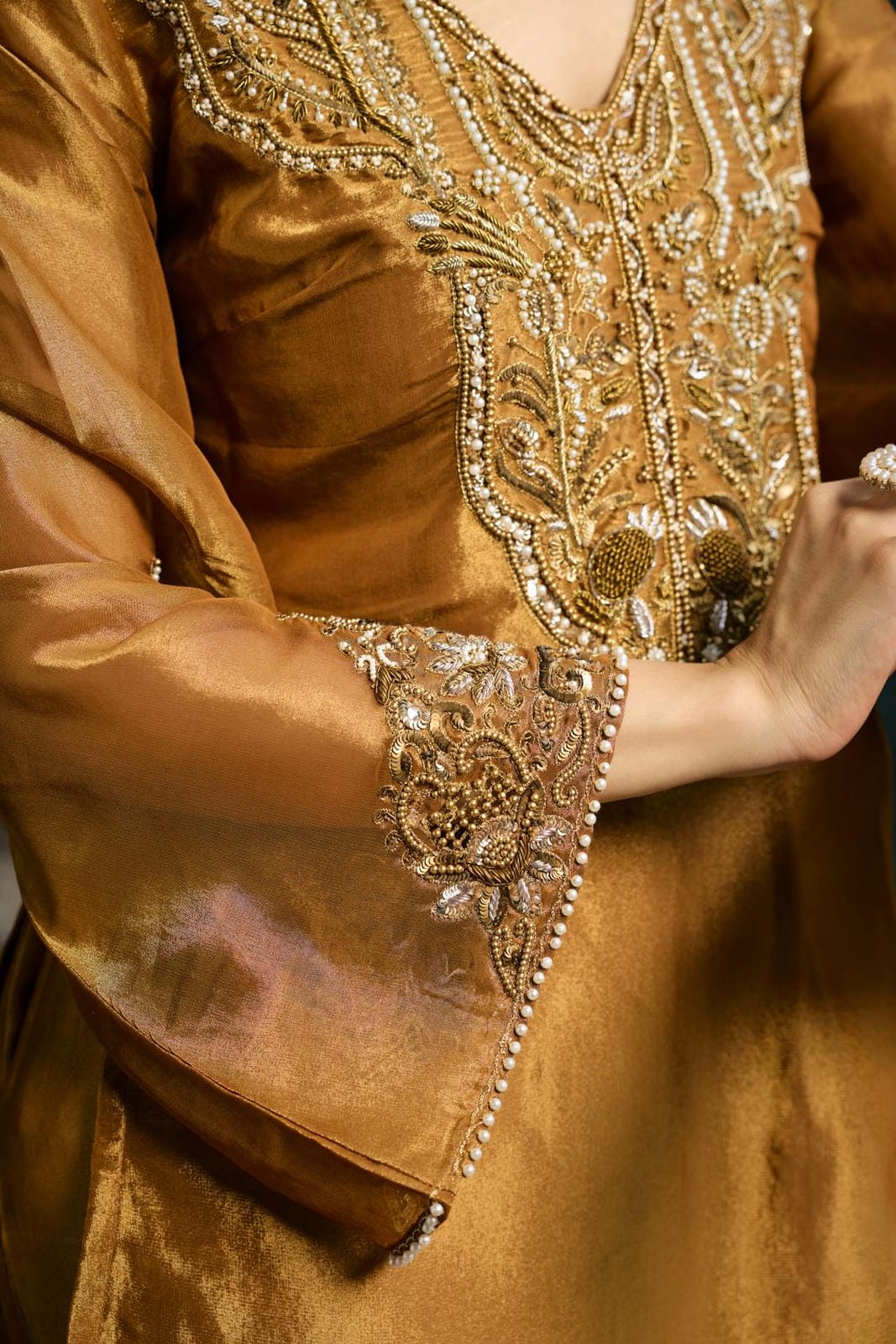 Saima mustard-Gold Embroidered Kurta Set