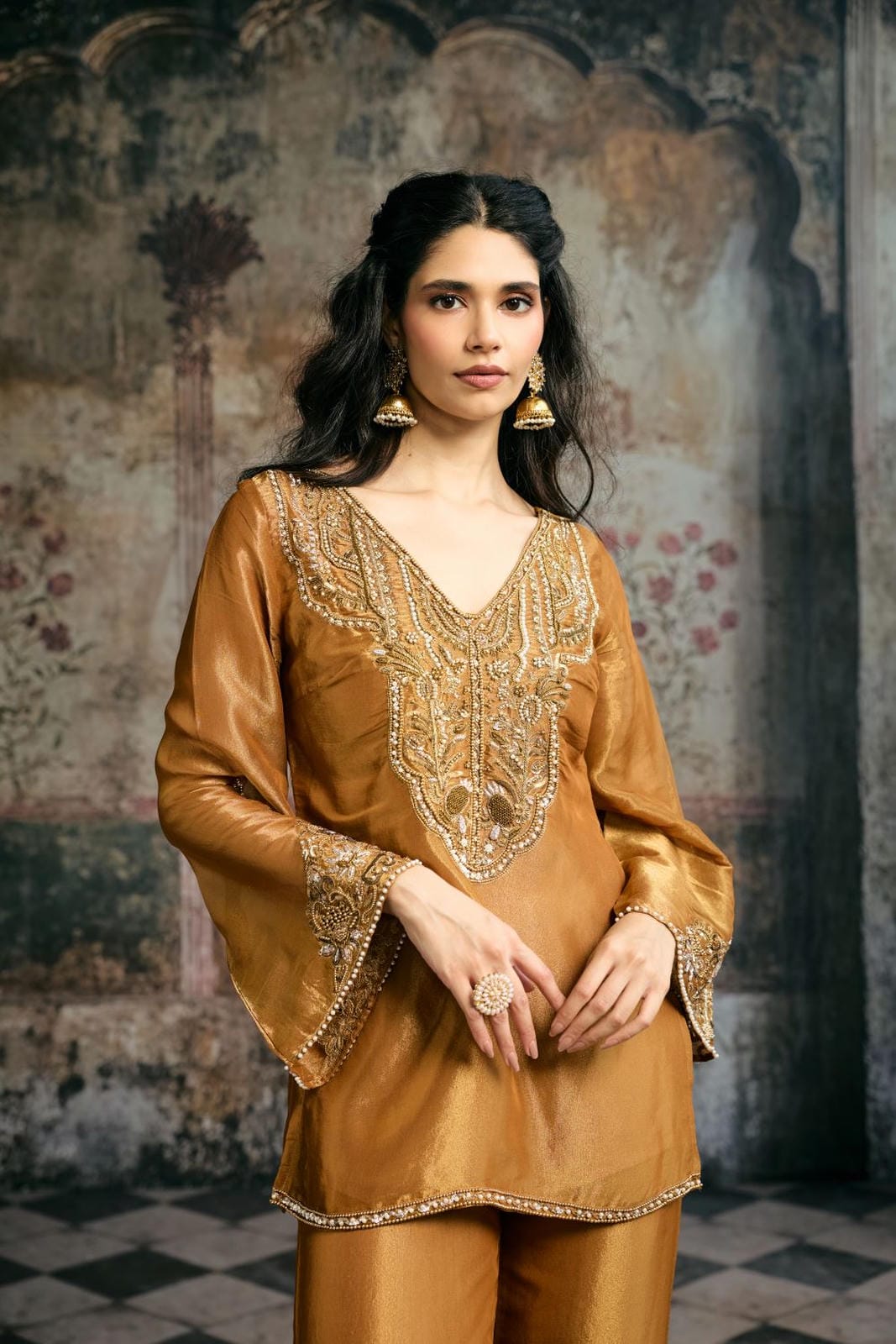 Saima mustard-Gold Embroidered Kurta Set