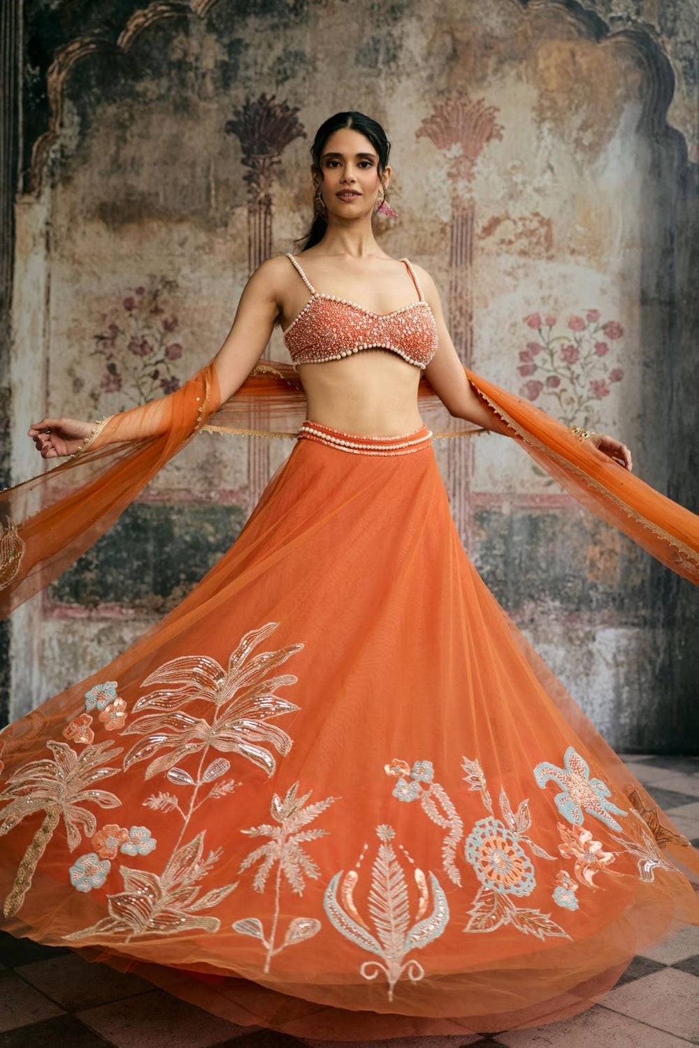 Sahana Orange Hand Embroidered Blouse