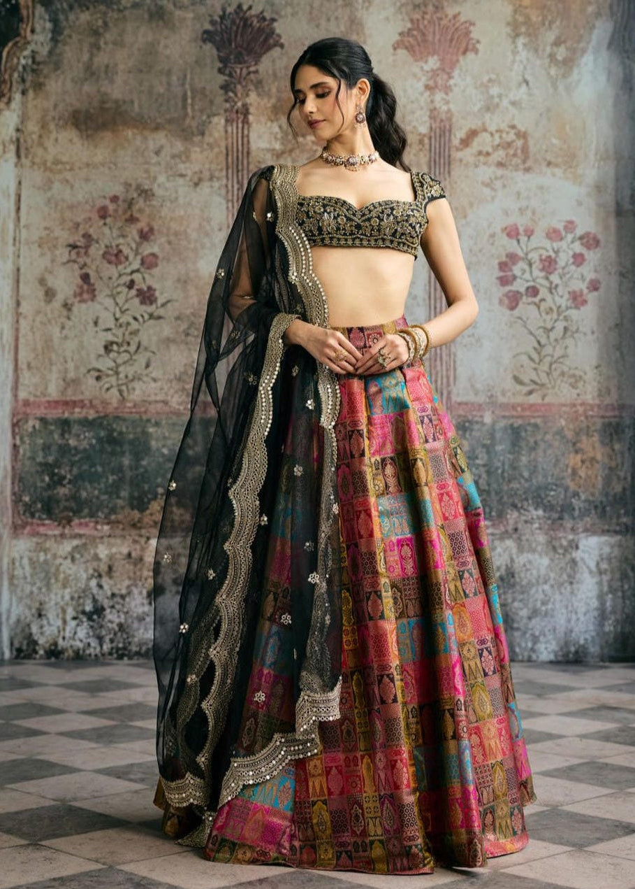 Soundarya Banarasi Brocade Hand Embroidered Lehenga Set