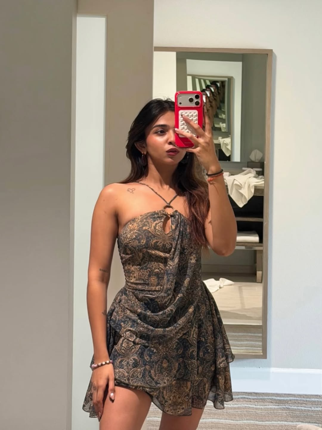 Kala Jamun Printed Halter Ruffle Dress