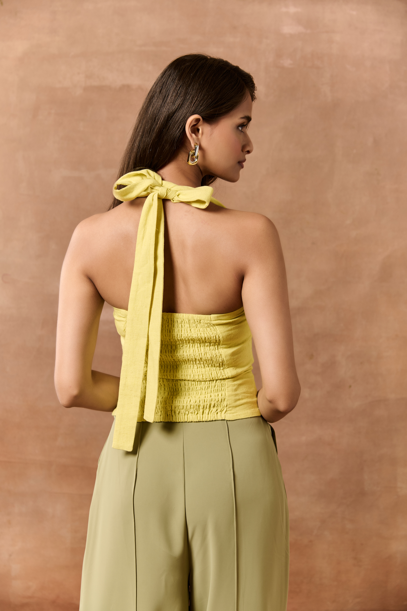 Wanda Yellow Linen Halter Neck Top