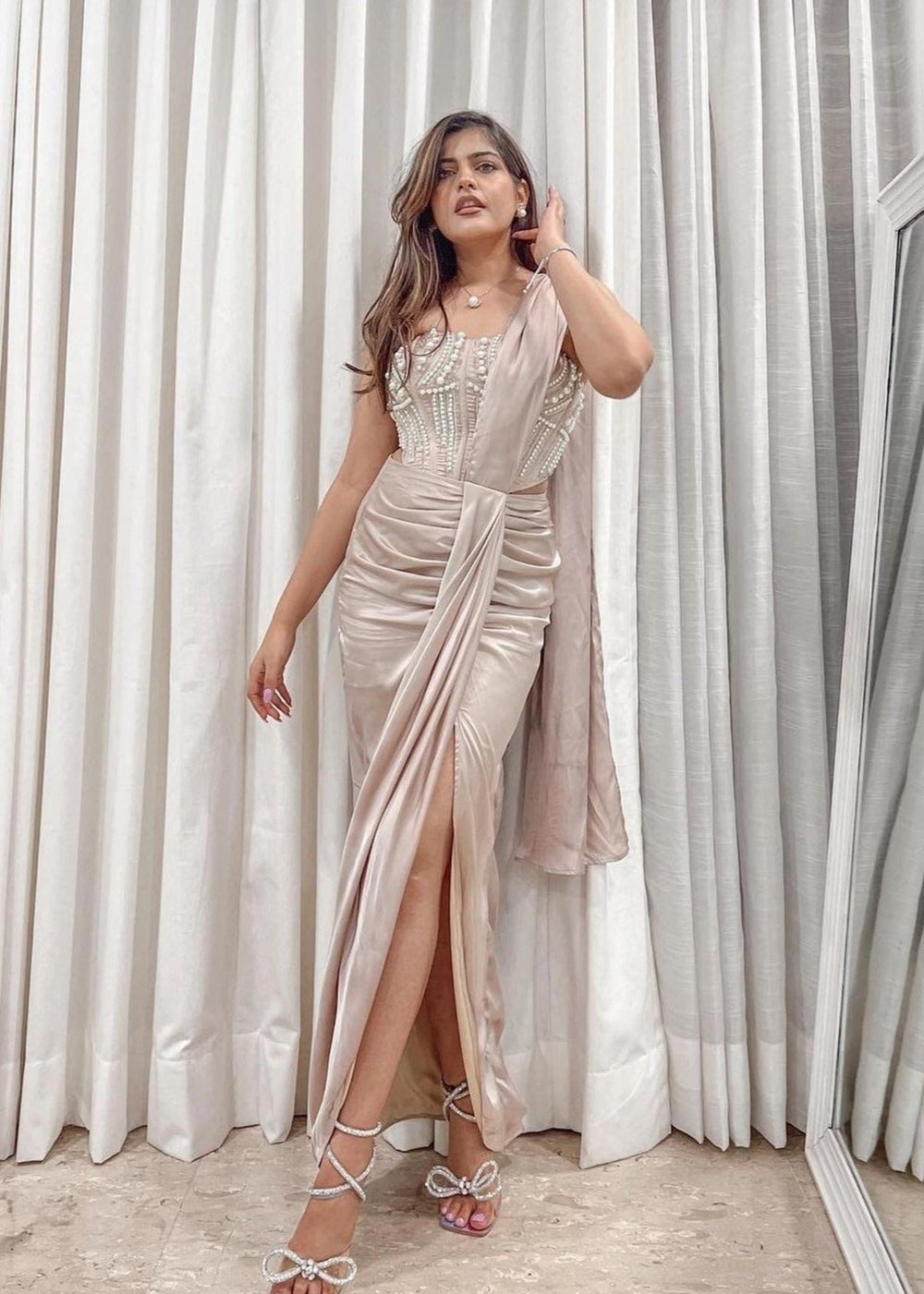 Champagne Wrap Pre-Stitched Saree