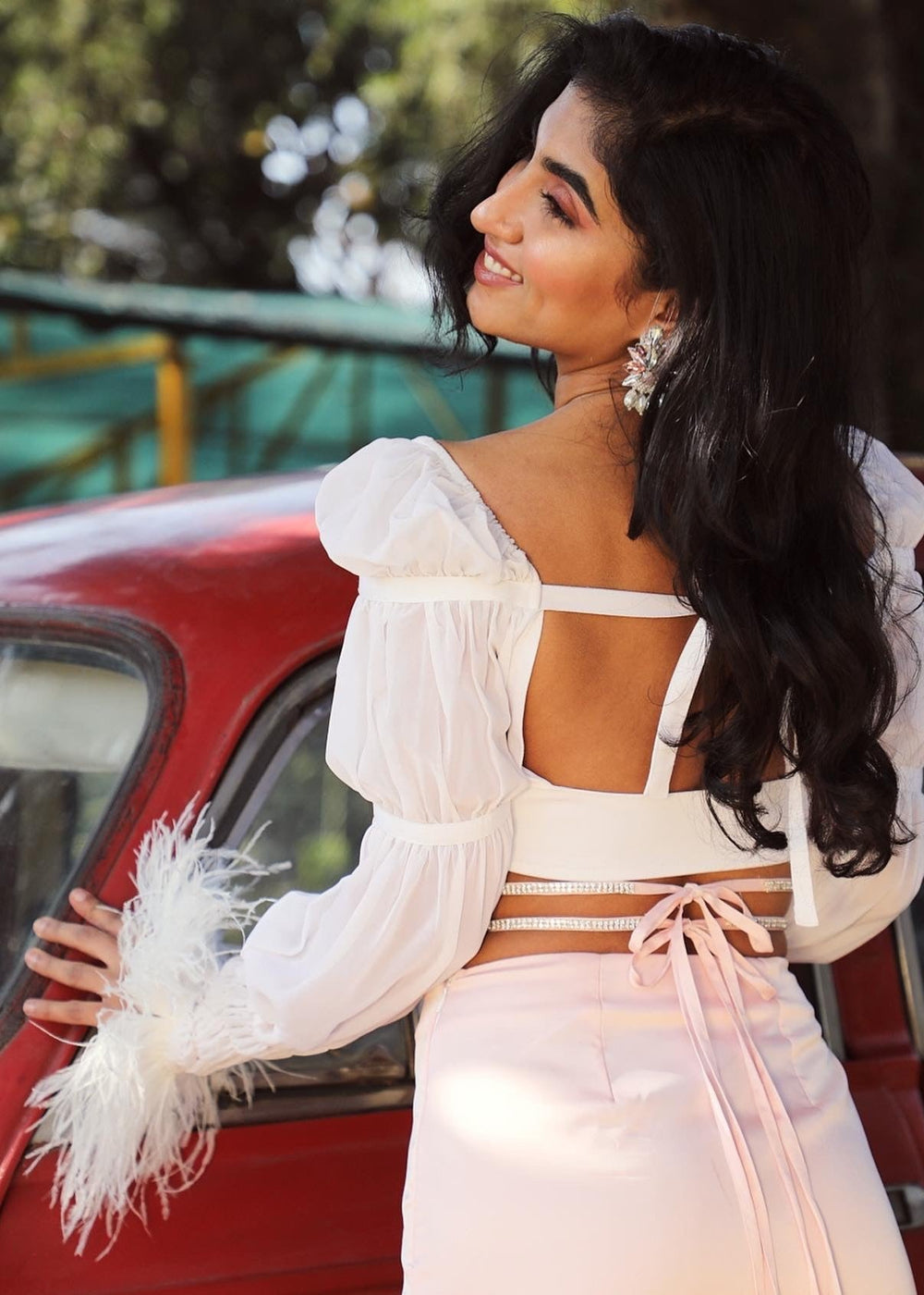 Adriana White Puff Sleeve Lace-Up Corset Top
