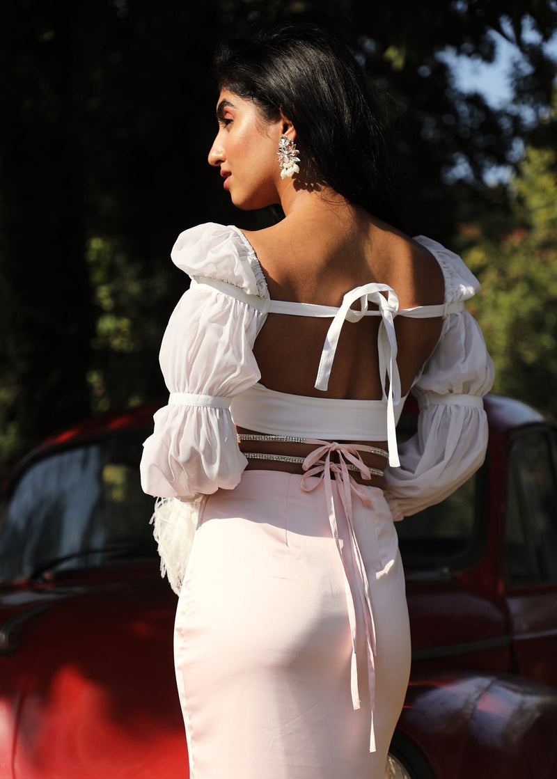 Adriana White Puff Sleeve Lace-Up Corset Top – Lea Clothing Co.