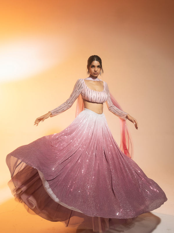 Buy Pink Ombre Embroidered Lehenga Set