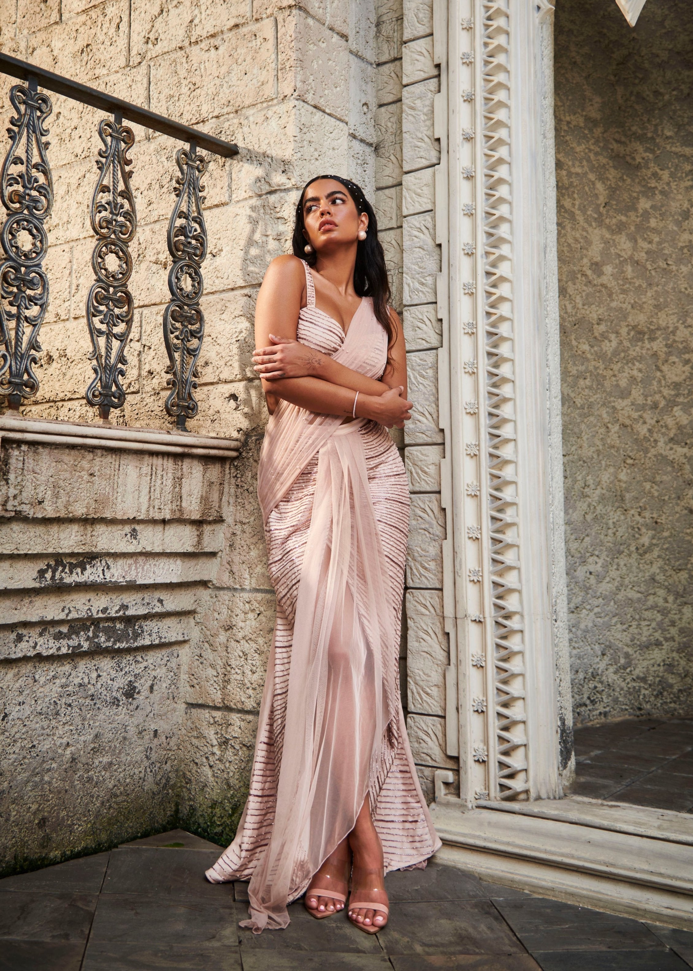 Pink Hand-Embroidered Saree