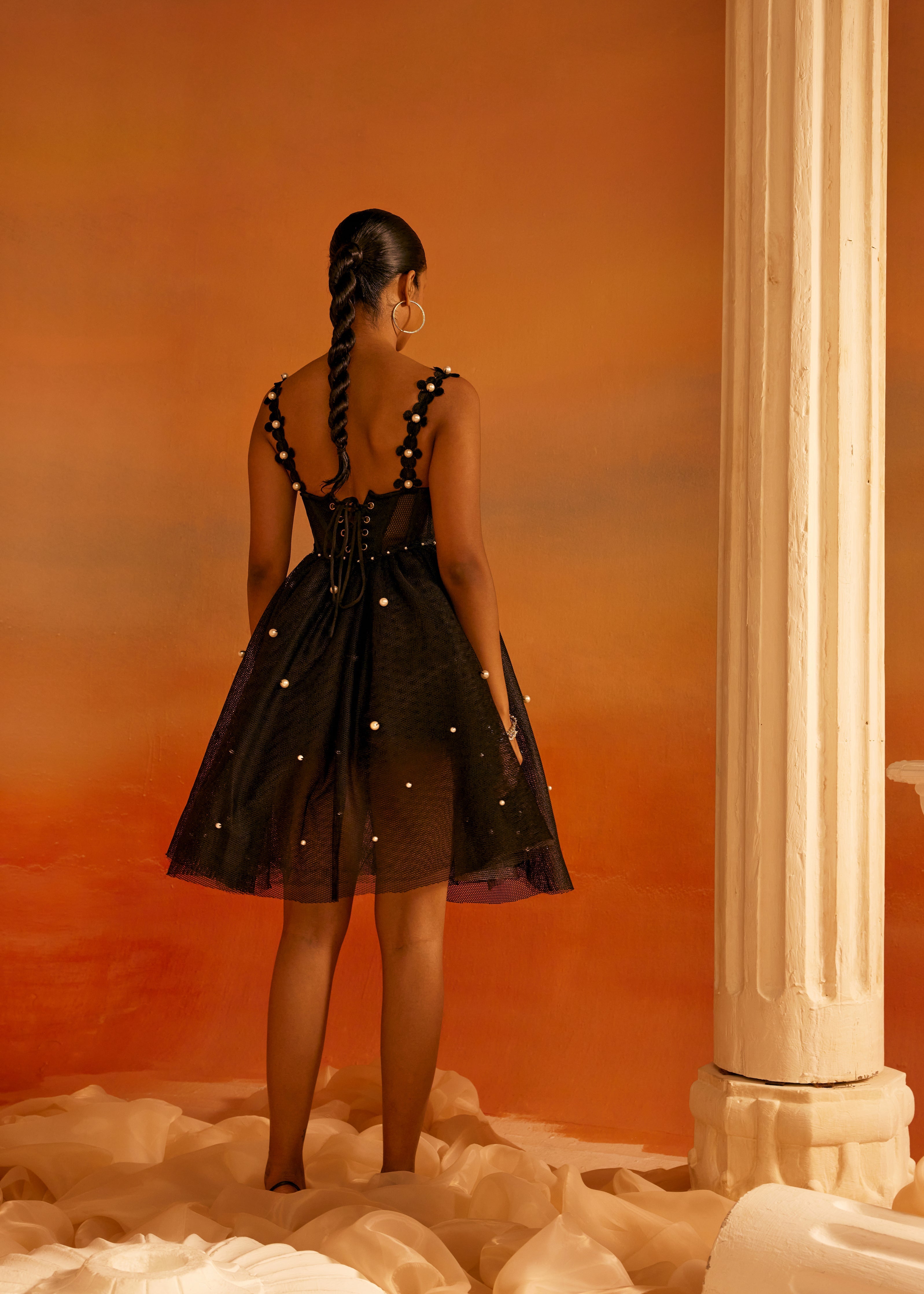 black mesh and bustier dress