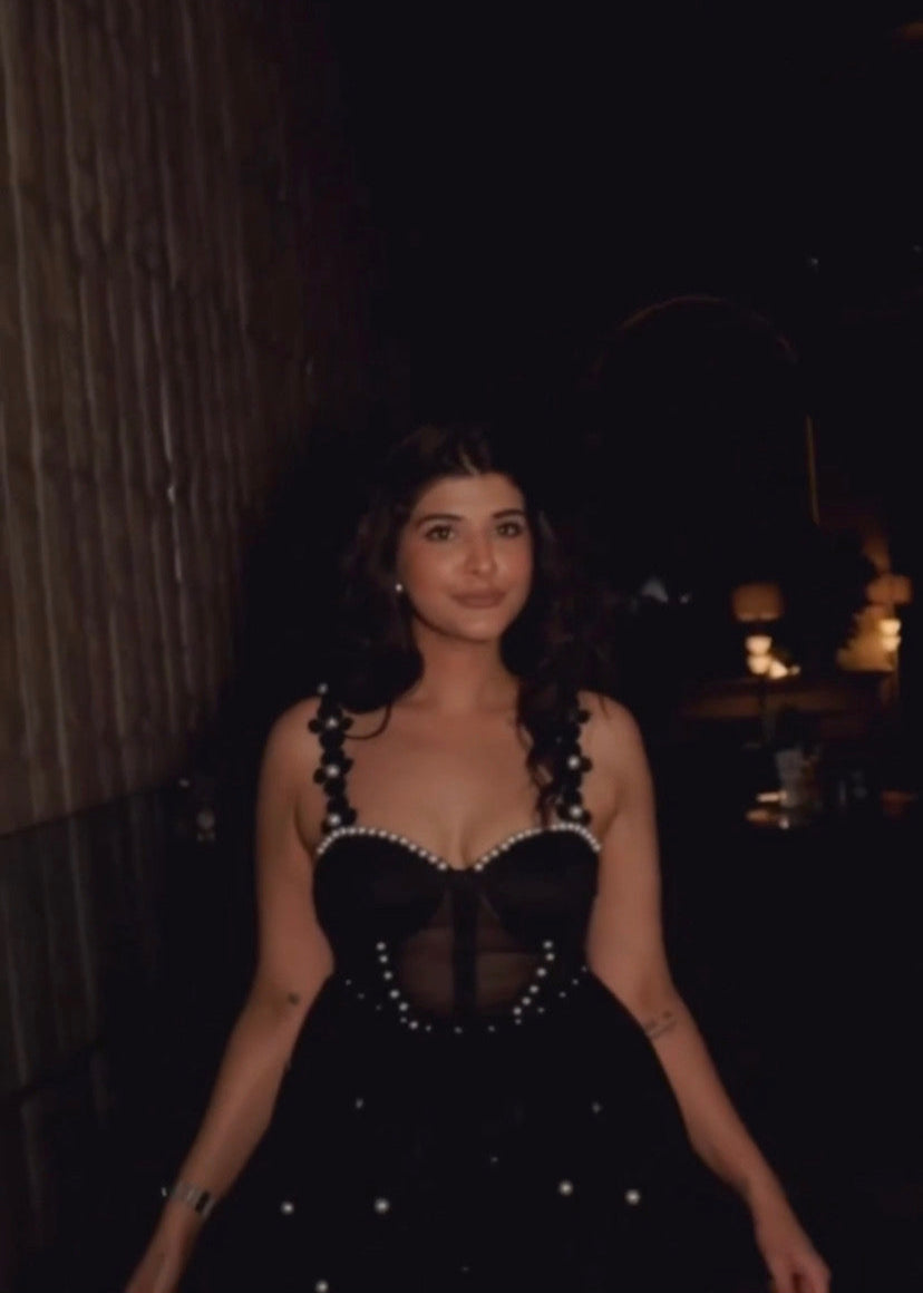 black mesh and bustier dress