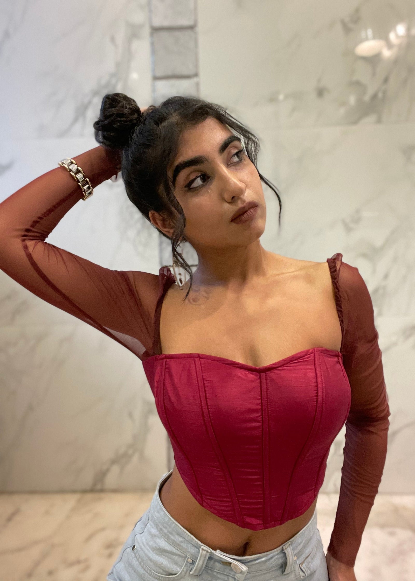 トップス CARLA Biraku bustier tops Carla Burgundy Silk Corset Top – Lea Clothing Co.