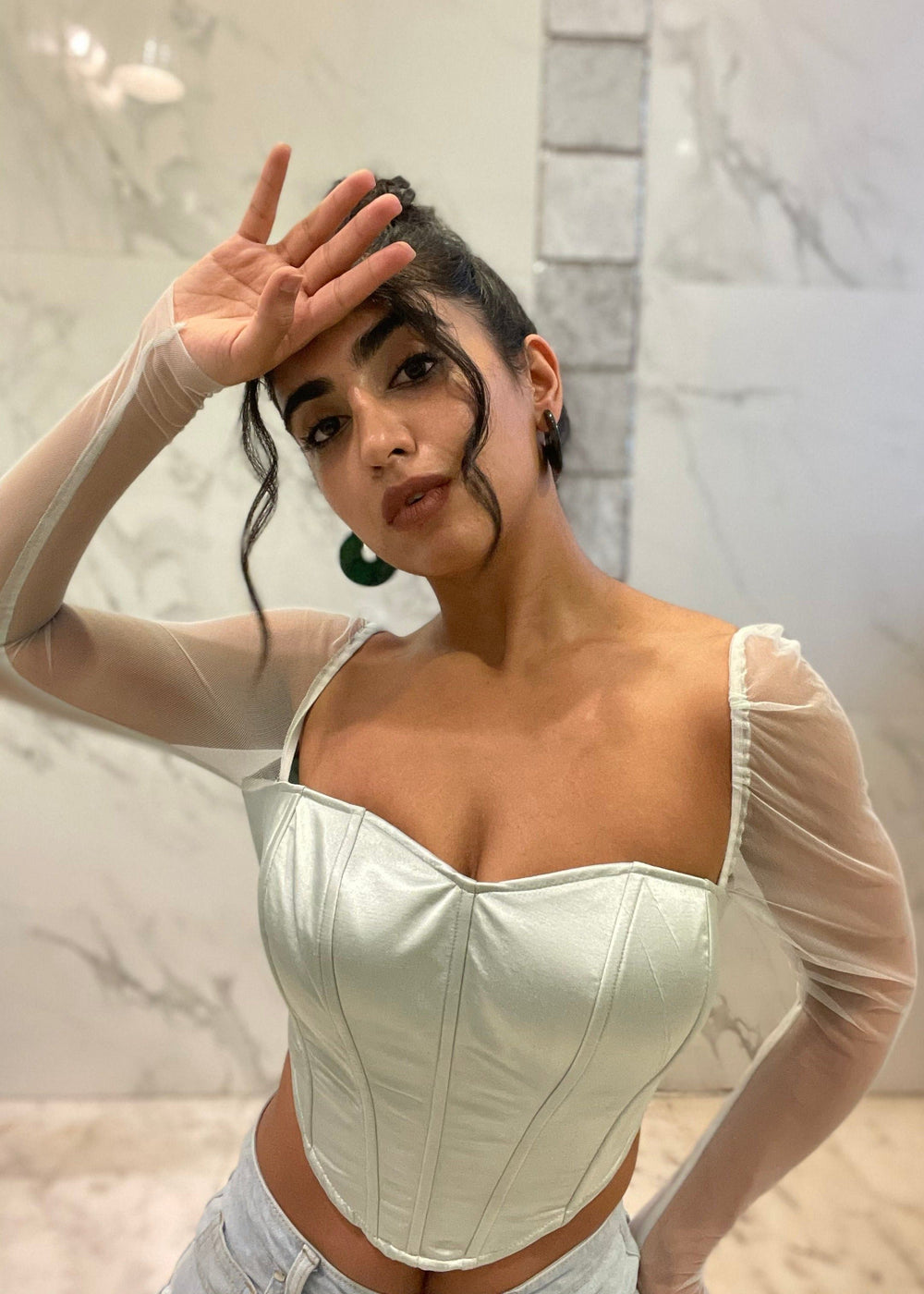 Carla Sage Green Silk Corset Top
