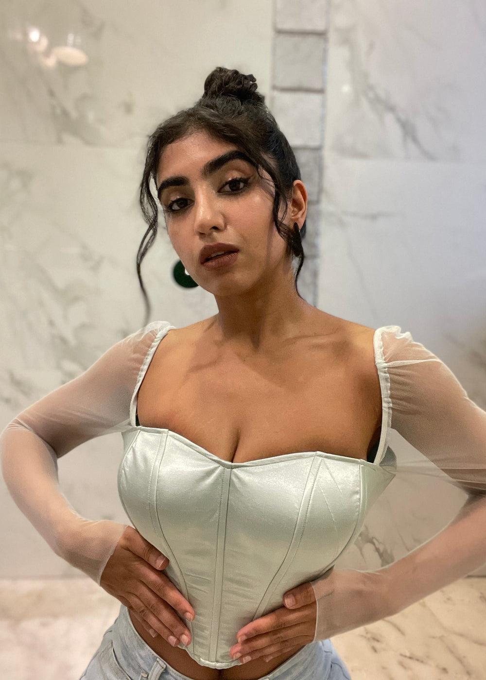Carla Sage Green Silk Corset Top
