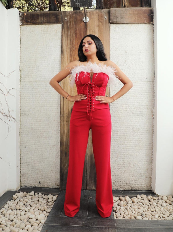 Charlie Red Wide Leg High Waist Pants
