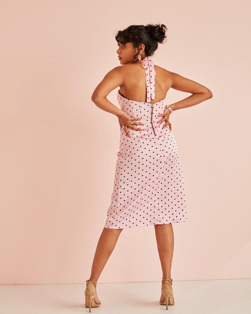 Coco Pink Polka Dot Corset Midi Dress
