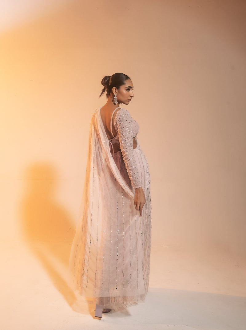 Blush Hand-Embroidered Draped Saree 