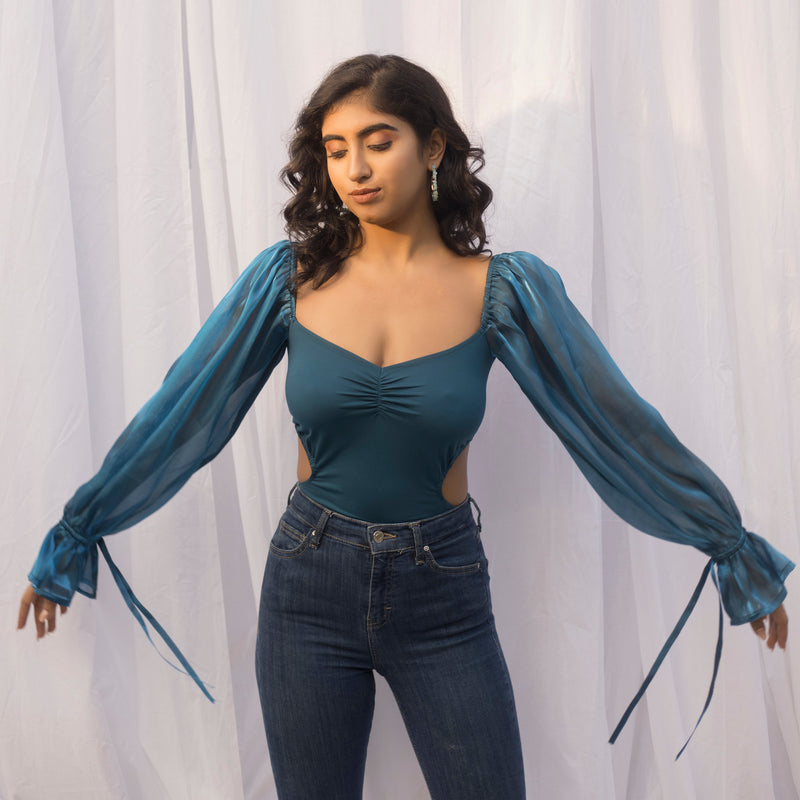 Eliza Teal Organza Bodysuit
