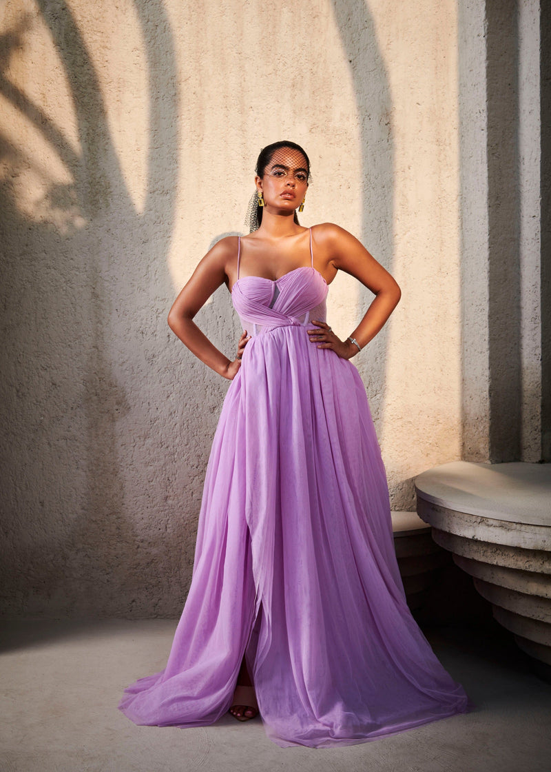 strapless open back dress Elegant A Line Satin Pocket Lilac lavender Long Evening Party Gown Gir –  Siaoryne main image 0
