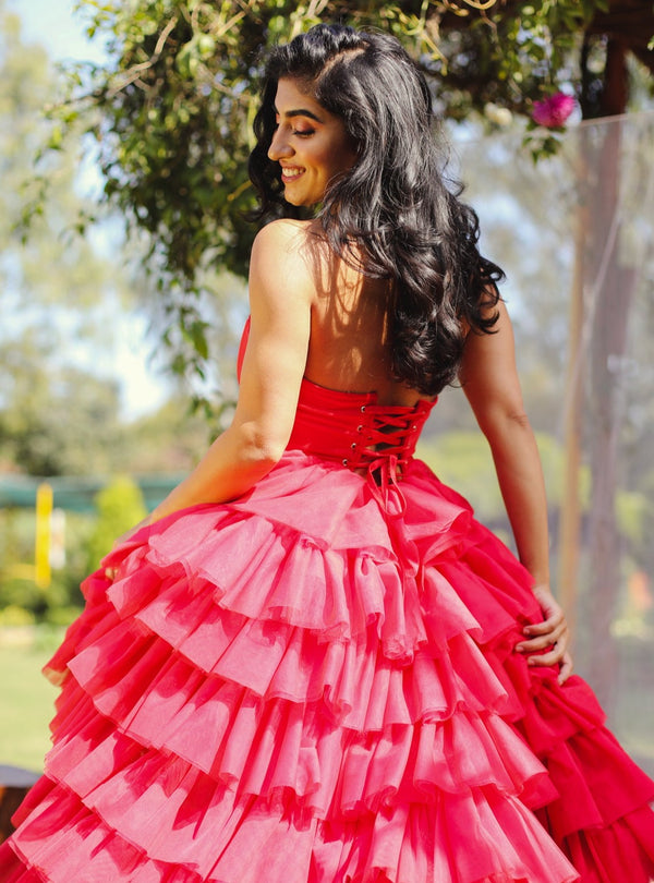 High-Low Ruffle Tulle Corset Dress