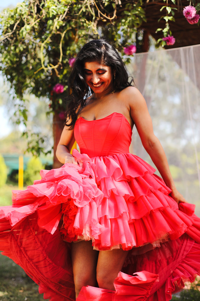 High-Low Ruffle Tulle Corset Dress