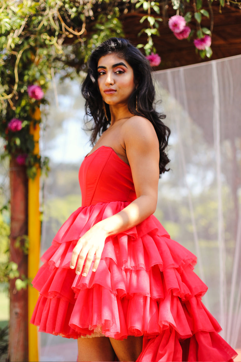 High-Low Ruffle Tulle Corset Dress