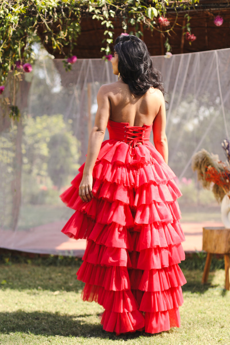 High-Low Ruffle Tulle Corset Dress