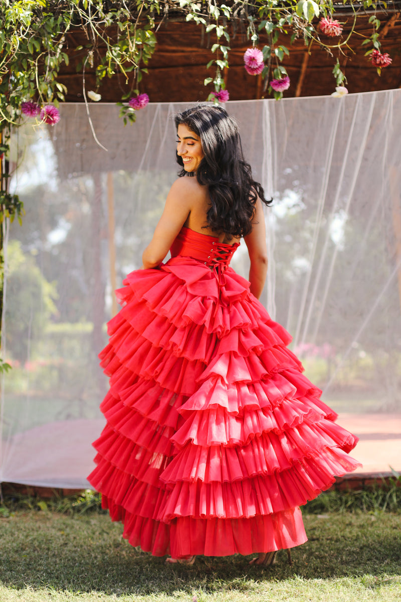 High-Low Ruffle Tulle Corset Dress