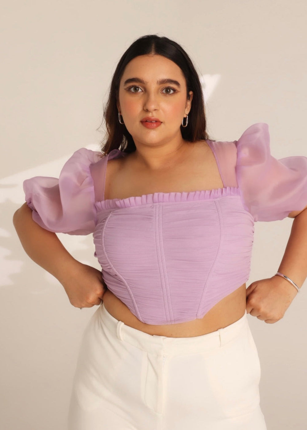 Luna Lavender Puff Sleeve Corset Top
