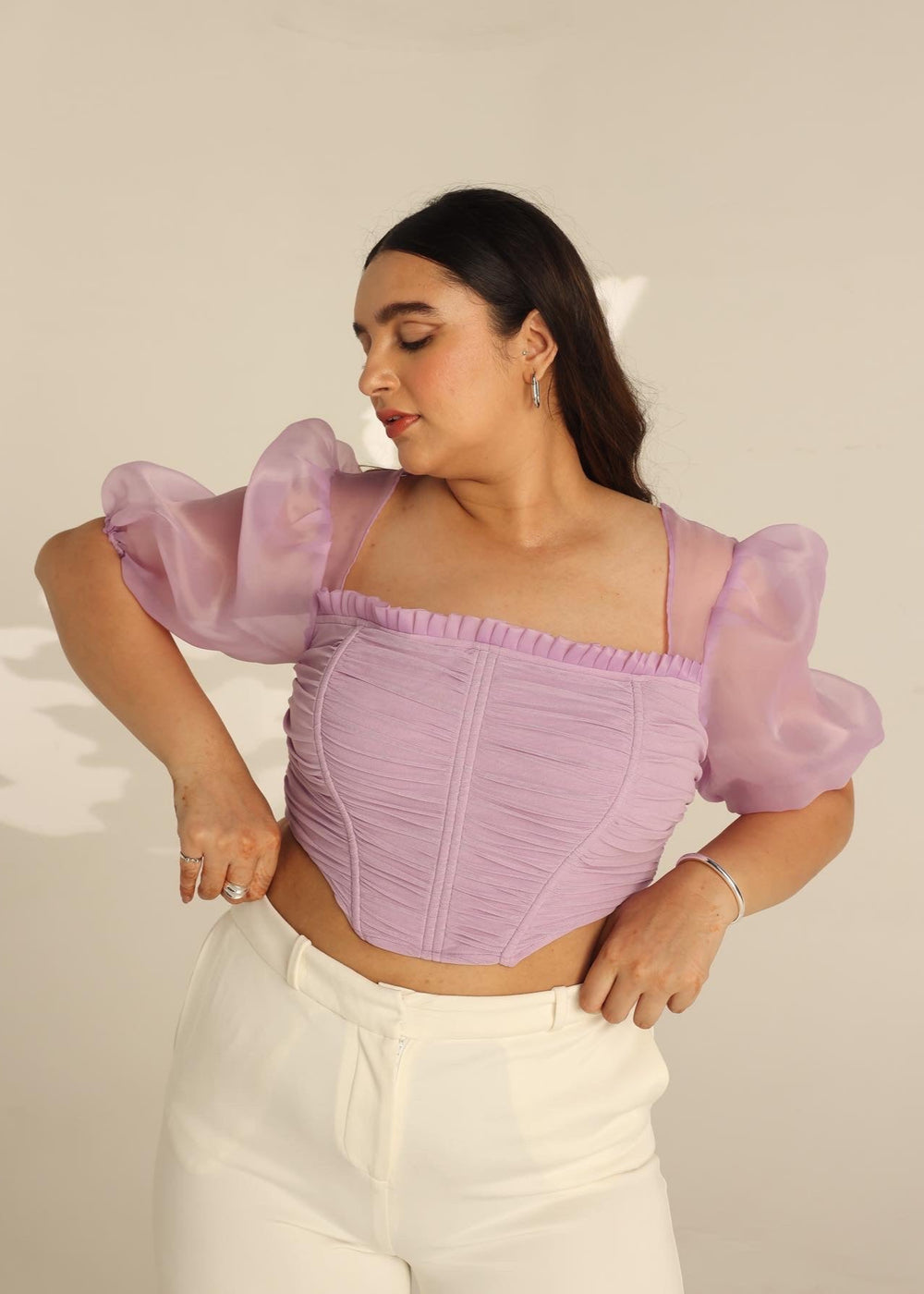 Luna Lavender Puff Sleeve Corset Top
