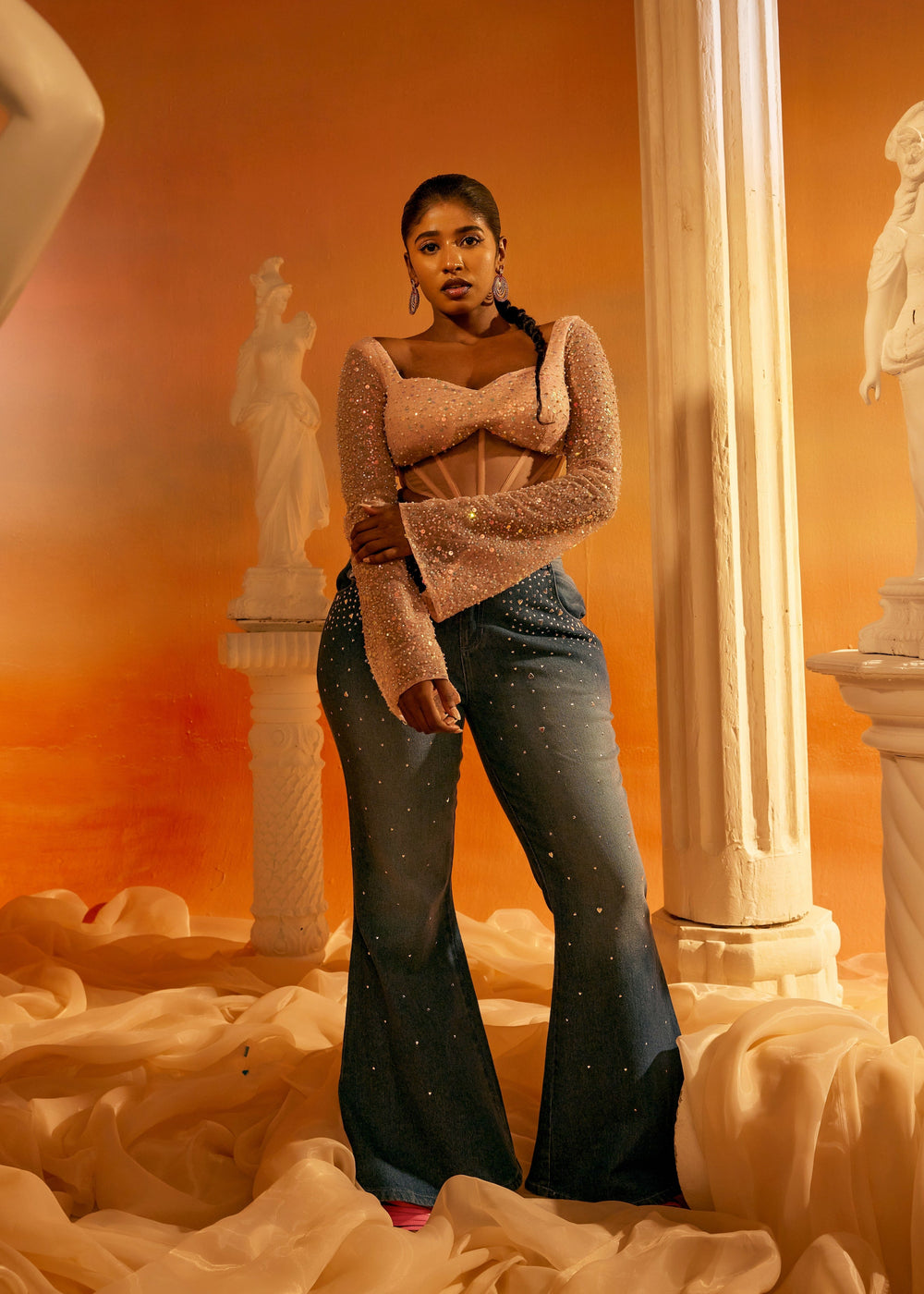 Nola Heart Embroidered Fit + Flare Jeans with charming heart embroidery on a flattering fit and flare silhouette