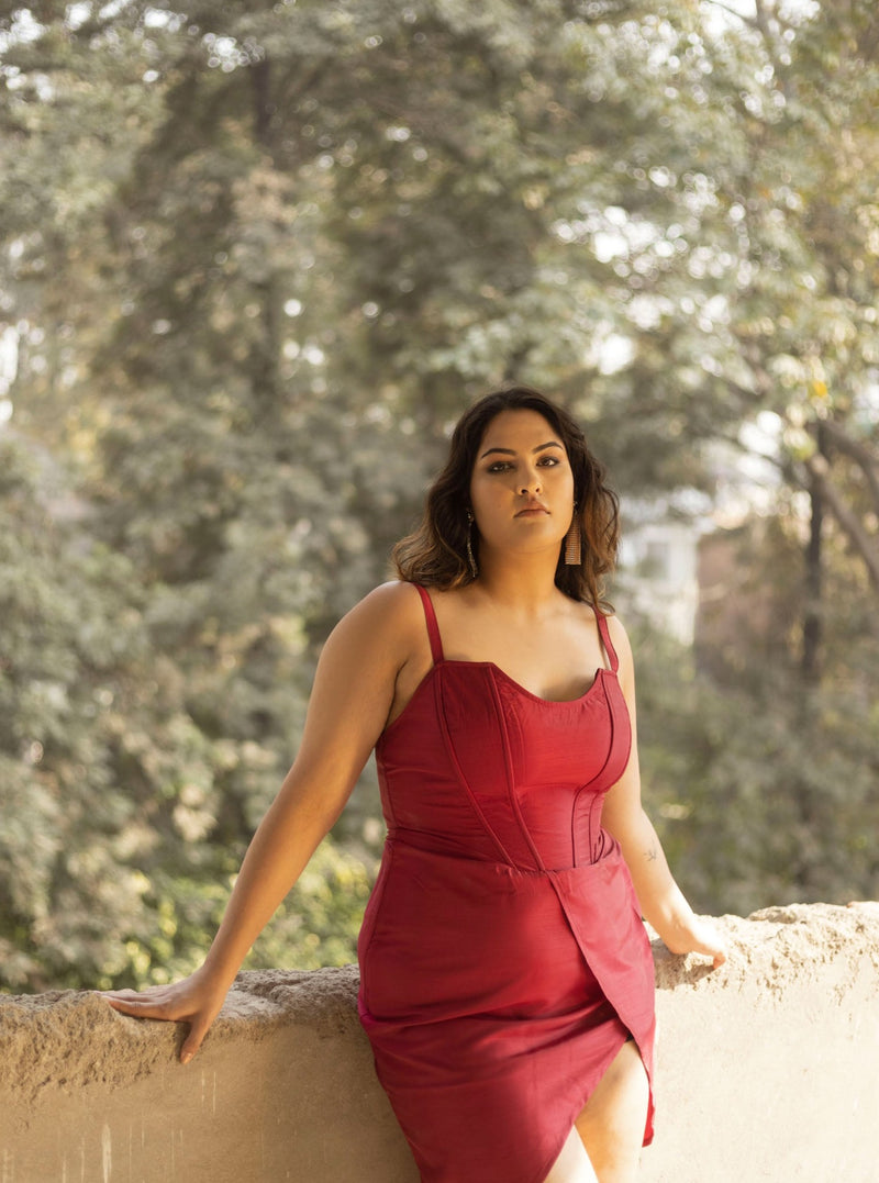 Red silk dress