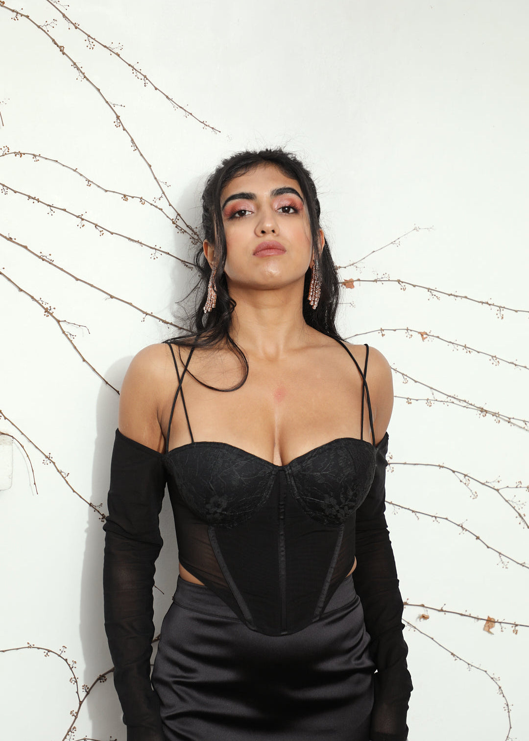 Reina Black Mesh + Lace Bustier Corset Top

