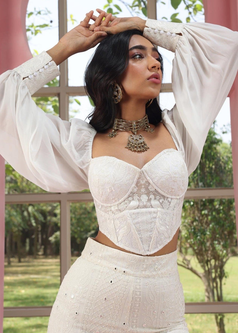 Buy Our Ruhiya White Embroidered Georgette Corset Top – Lea