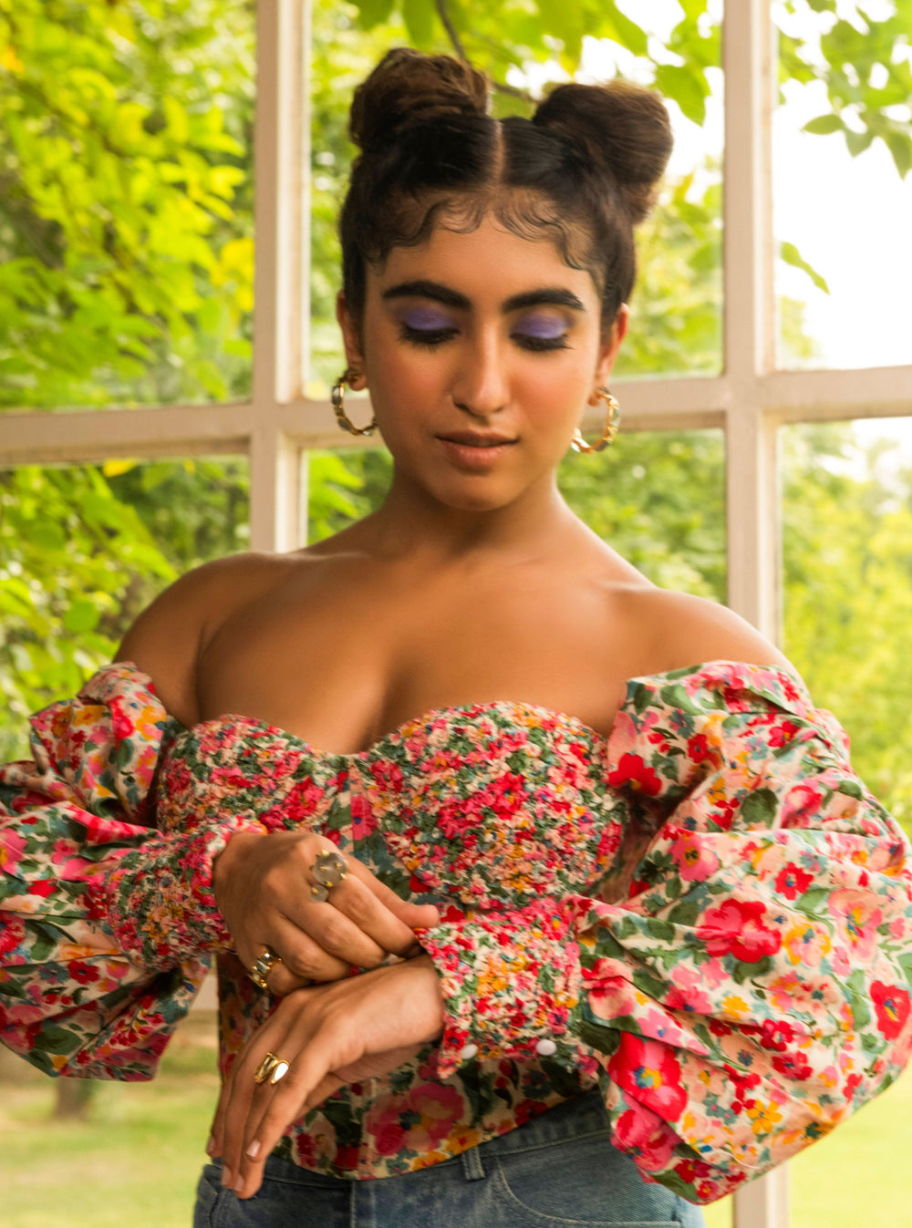 Thea Floral Puff Sleeve Bustier Corset
